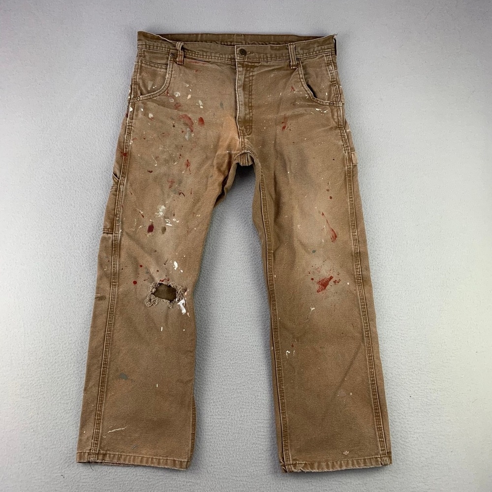 Thrashed KEY Dungaree Painter Pants Mens 32x30 Brown Utility Workwear Distressed